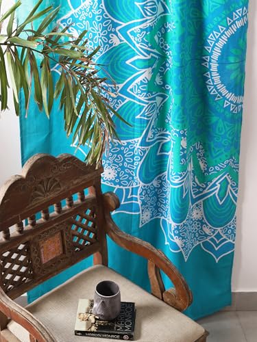 Popular Handicrafts Teal Hippie Mandala Ombre Curtains 83 Inch Length for Living Room Bedroom 2 Panels Set Light Filtering Semi Sheer Window Curtains 76 Inch Width Boho Farmhouse Drapes W76xL83 - color: Teal, size: 38"W x 83"L (Pack of 2)