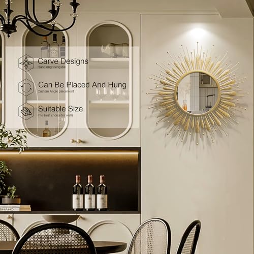 Wall Mirrors Decorative 30" Country-Style Gold Round Mirrors for Wall Decor ，Sunflower Wall Hanging Mirror - color: Gold-flower, size: 29.5”*29.5“