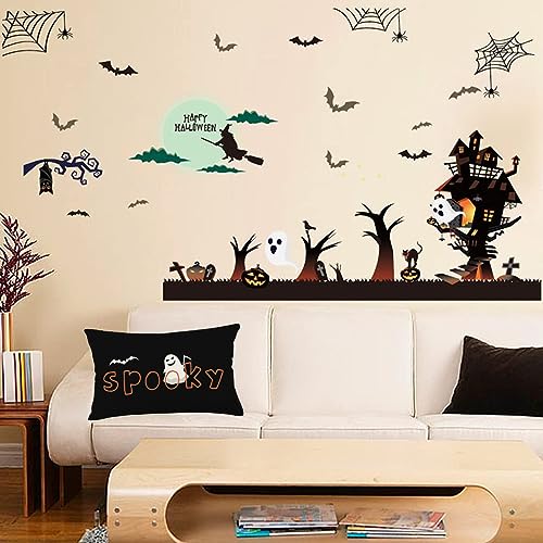 Halloween Pillow Covers 12x20 Inch Lovely Ghost Spooky Bat Farmhouse Decoration Throw Waist Pillow Cases Black Halloween Holiday Decoration Cushion Cover for Sofa Couch - color: A Spooky