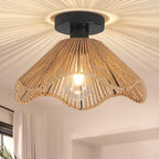 Surpars House Boho Rattan Ceiling Light Fixture, Mini Rattan Chandelier Lighting Fixture, Hand Woven Ceiling Light Fixtures for Hallway Bedroom Kitchen Entryway Living Room (Light Brown) - color: Light Brown