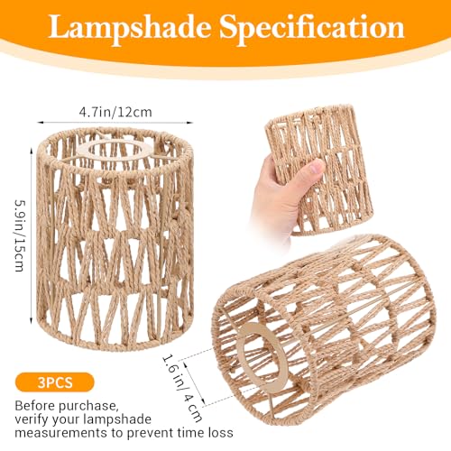 Kifmurase 3Pcs Small Rattan Lamp Shade, Boho Shades, Vintage Hanging Light Shade, 5.9" H x 4.7" D Cylinder Woven LampShades for Floor Lamps Pendant Light Chandelier Wall Sconces Light Fixture