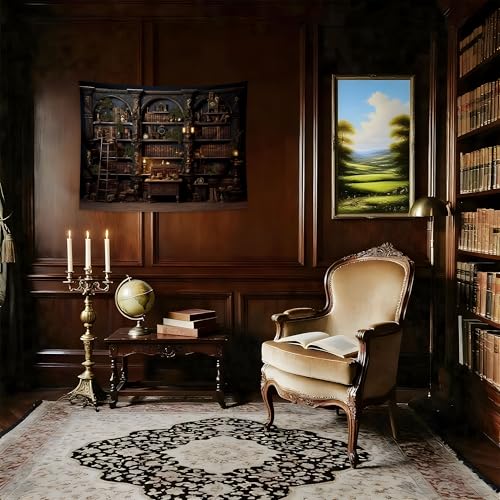 QGHOT Medieval Bookshelf Tapestry Vintage Bookcase Library Backdrop Old Books Dark Academia Large Tapestries Wall Hanging for Bedroom Living Room Office Zoom Background 37.4" x 28.7" - color: A, size: 28.7"L x 37.4"W