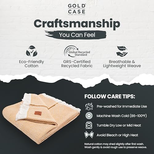 Gold Case Throw Blanket for Couch - 100% Recycled Turkish Cotton Blankets & Throws - Elegant Soft Throw Blankets for Living Room - Boho Decorative Woven Couch Blanket - 50x60 - Mustard - color: Elegant Mustard, size: 50x60"