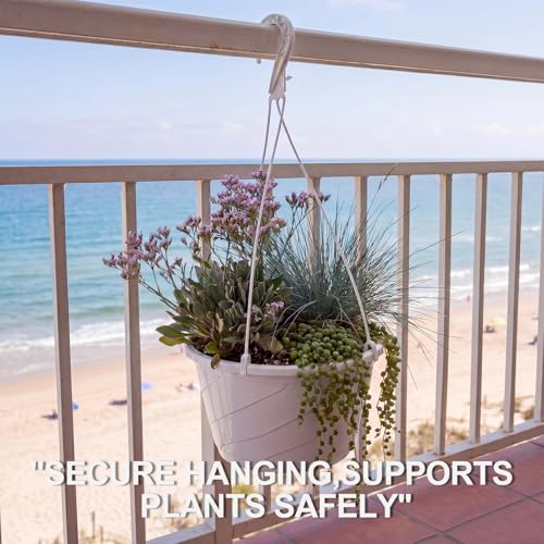 8 Pcs 10 Inch Modern Euro Swirl Hanging Planter Uv-Resistant Plastic Hanging Basket Smart Drainage Lightweight Indoor Outdoor Flower Pots for Garden Porch Balcony Patio Home Decor (White) - color: White