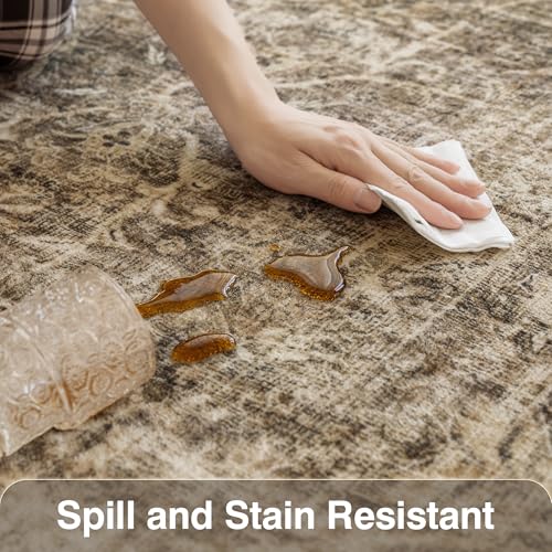 Fmfunctex 3x8 Runner Rug Brown Washable Vintage Neutral Distressed Non Slip Low Pile Indoor Carpet Soft Retro Floral Hallway Entryway Rug for Kitchen Living Room Bedroom Bathroom Laundry Entry Bedside - color: Brown, size: 3' x 8' (Rectangular)