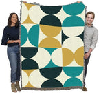 Pure Country Weavers Bauhaus Shapes Blue and Gold Blanket - Mid Century Modern - Gift Tapestry Throw Woven from Cotton - Made in The USA (72x54) - color: Bauhaus Shapes Blue and Gold, size: 72x54