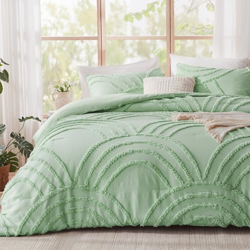 ENJOHOS Light Green Full Comforter Set - Full Size Boho Style Comforter, 3 Pieces Rainbow Bedding for All Season, Lightweight Soft Microfiber Comforter with 2 Pillowcase - color: Green Comforter, size: Full