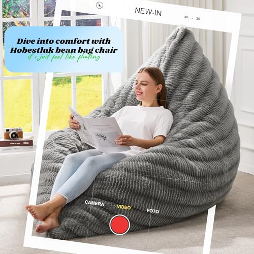 Hobestluk 3 in 1 Bean Bag Chair Giant Bean Bag Chairs for Adults with Ripple Cover Convertible Bean Bag Floor Cushion with Machine Washable Cover for Living Room (Ripple Grey) - color: Muted Grey