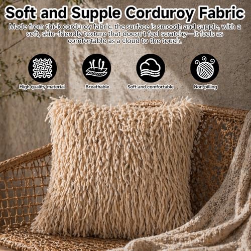 Decorative Throw Pillow Cover for Couch Sofa Fluffy Textured Square Cushion Case Shaggy Fringe Design Living Room Bedroom - color: Khaki Noble Consort Velvet Pillowcase