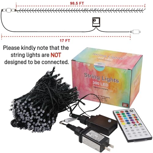 LJLNION 98.5ft Christmas Lights Color Changing with Remote, 300 LED RGB Fairy String Lights Halloween Decorative Lights, 8 Lighting Modes & Timer, Plug in Indoor Outdoor Xmas Wedding Party Decor - color: RGB (Red, Green, Blue)