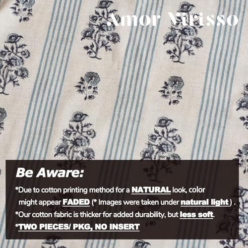 Amor Virisso Floral Throw Pillow Covers 12 x 20 Set of 2 Block Print Pillow Covers Neutral Floral Striped Farmhouse Decorative Pillow Covers for Sofa Couch Bed, Light Blue - color: Light Blue, size: 20" x 12" (Pack of 2)