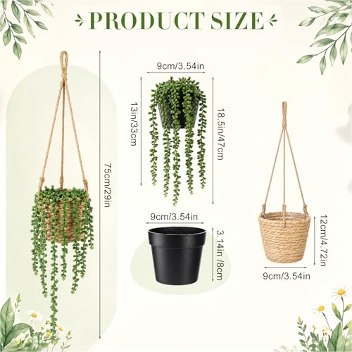 Giegxin Summer Mini Hanging Artificial Plant with Woven Basket Boho Fake Plants Ivy Faux Vines Eucalyptus Leaf for Indoor Home Wall Shelf Decor(6 Set,Green,Hanging Plant Basket) - size: Hanging Plant Basket