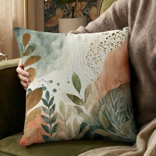 YOU FOUND ME Boho Throw Pillow Covers 18x18 Inch, Vintage Bohemian Carpet Print Pillowcase, Soft Decorative Cushion Cover for Couch Sofa Bedroom Living Room Decor (Green&Beige) - color: Green&beige