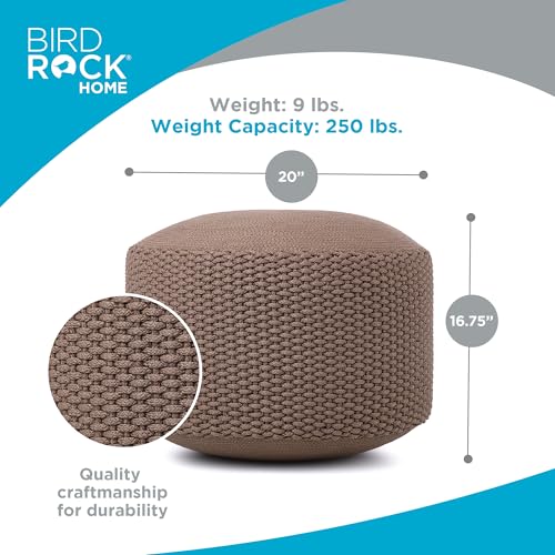BIRDROCK HOME Outdoor Pouf Ottoman | Hand Woven Waterproof Foot Stool with Bead Bag Filling | Boho Foot Rest for Patio, Living Room, Porch & Outdoor Seating | Lightweight, Soft Stuffed Chair | Brown - color: Brown