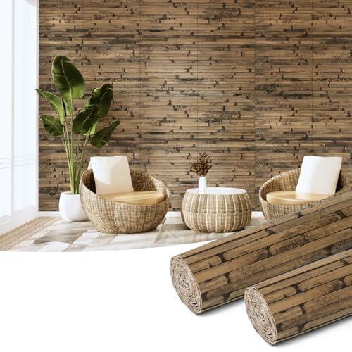 Art3d Natural Bamboo Wall Panel for Interior Decor, Renewable Pole Wrap Wainscoting Paneling for Wall Ceiling Furniture Cabinet Office, 12 x 96 Inch, 2-Pack - Dark Burned - color: Dark Burned, size: 2-12" x 96"