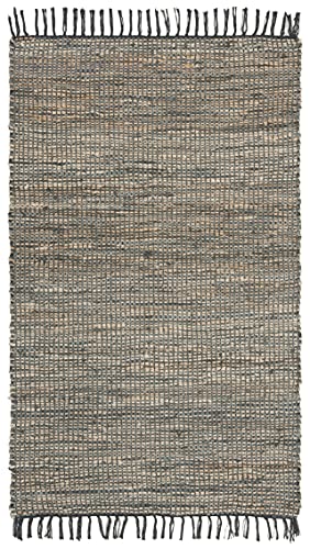 SAFAVIEH Vintage Leather Collection Accent Rug - 2'3" x 4', Grey, Handmade Boho Fringe Leather & Jute, Ideal for High Traffic Areas in Entryway, Living Room, Bedroom (VTL203F) - color: Grey, size: 2'3" x 4' (Rectangular)