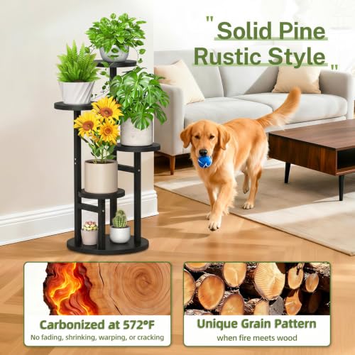 iDavosic.ly 4 Tier Plant Stand Indoor, Tiered Corner Wood Multiple Flower Holder Shelf, Tall Orchid Display Rack for Living Room Bedroom, Black - color: Pine Black, size: 4 Tiers