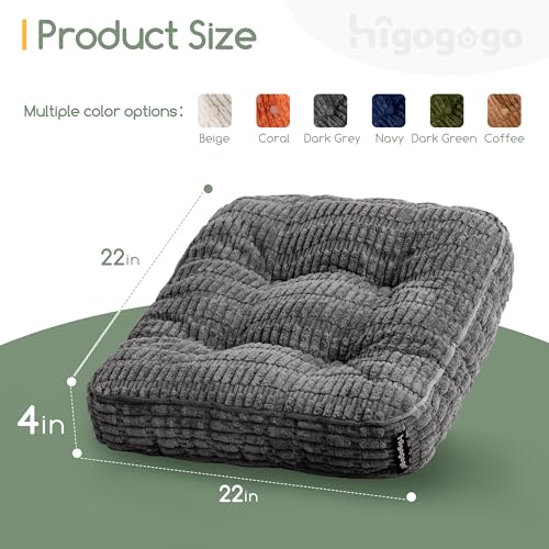HIGOGOGO Floor Pillow Cushion for Adults, Meditation Cushion Pillow, Blended Corduroy Cover, Large Square Floor Sitting for Tatami Living Room or Yoga, 22x22 Inch, Dark Grey - color: Square Dark Grey, size: 4" Thick(Pack of 1)