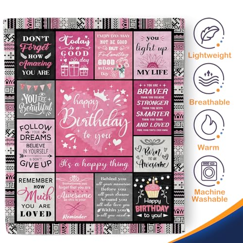 Aimego Mothers Day Birthday Gifts for Women Mom Girls Happy Birthday Blanket Decorations for Women Her Sister Wife Christmas Birthday's Unique Cozy Soft Flannel Throw Blankets 50"x60" - color: Birthday