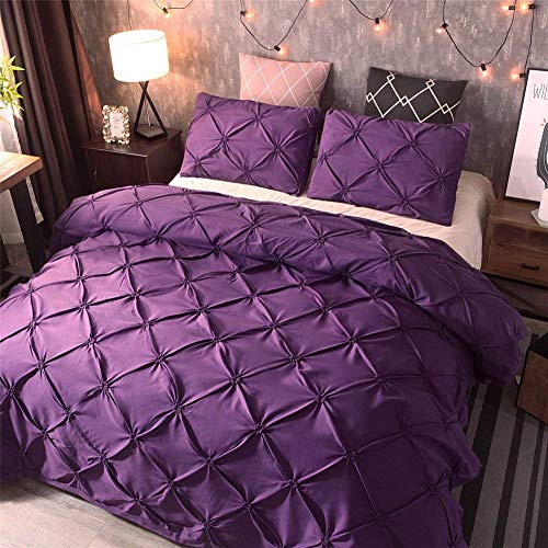 Feelyou Pinch Pleated Duvet Cover Set Full Size, Microfiber Polyester Pintuck Tufted Quilt Cover, Luxurious Decorative Purple Comforter Cover with 2 Pilllow Shams, 3 Pcs Zipper Closure - color: Purple, size: Full