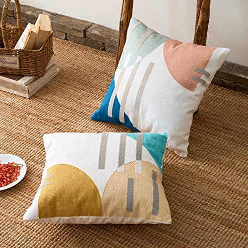 vctops Boho Geometric Tufted Decorative Throw Pillow Cover Farmhouse Cotton Embroidery Accent Square Cushion Case for Couch Sofa Bed (EmbroideryS, 18"x18") - color: Embroiderys, size: 18" x 18" (Pack of 1)