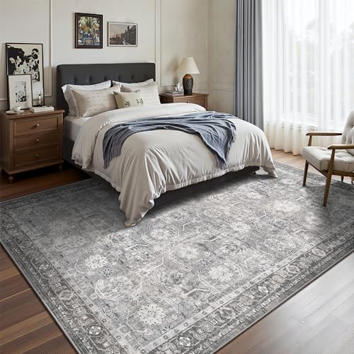 5x7 Area Rugs, Soft Non Slip Low Pile Washable Rug, Boho Modern Rug for Living Room, Bedroom, Dining Room, Distressed Grey - color: Distressed Grey, size: 5' x 7' (Rectangular)