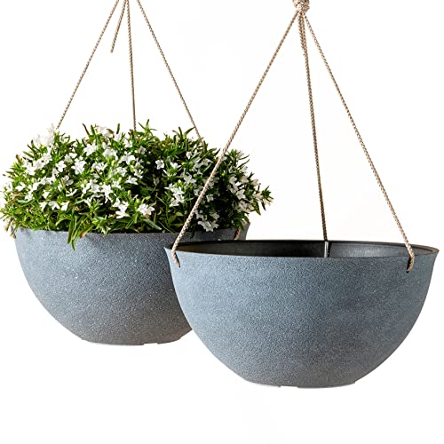 LA JOLIE MUSE Large Hanging Planters for Outdoor Plants - Hanging Flower Pots Weathered Gray (13.2 Inch, Set of 2) - color: Gray