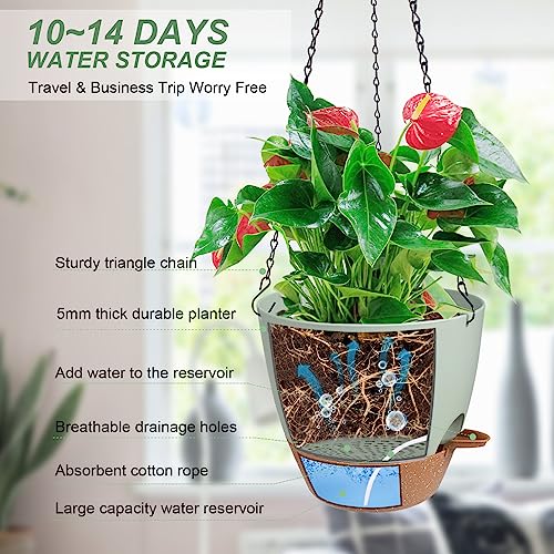 Vanslogreen Hanging Planters for Indoor Outdoor Plants, 1 Set Self Watering Hanging Pot with Drainage Holes & Removable Tray (Green-12inch, 12'') - color: Green, size: 12''