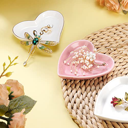 JAMEND CLXP Pink Heart Jewelry Tray, Engagement Wedding Ring Dish Earring Holder for Newlyweds, Sweet Gift for Women, Ceramic. NO ROSE. - color: Pink-Heart