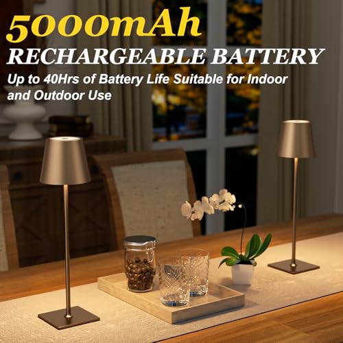 Kakanuo Brown Cordless Rechargeable Table Lamp 5000mAh Battery Operated Lamps, 3 Colors Stepless Dimming Touch Lamp for Living Room, Kitchen Counter, Dining, Outdoor Patio, 2 Pack - color: Brown 1, size: 2 Pack 14in - Up and Down Light