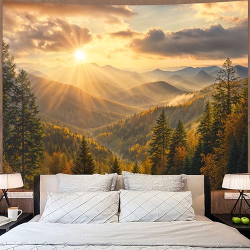 kampdream Landscape Tapestry, Scenery Art Wall Tapestries, Nature Wall Decor for Bedroom Living Room Backdrop Warm Sunset Mountain 36×48 inches - color: Dusk Mountain, size: 48"L x 36"W