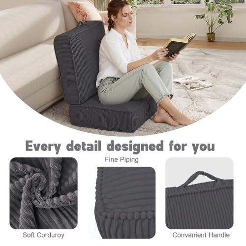 Meditation Floor Pillow for Adults, 8" Extra Thick Floor Cushion for Sitting with Washable Cover, Large Corduroy Meditation Pillow, 24 inches Tatami Seat with Handle for Yoga Pillow, Black - color: Dark Grey, size: 24x24x8 inch
