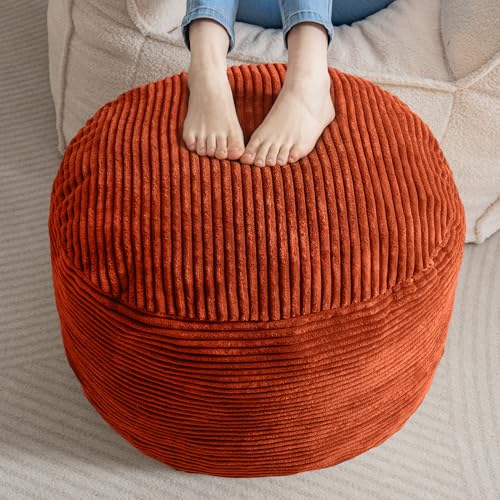 HIGOGOGO Round Stuffed Pouf Ottoman, Corduroy Poufs with Foam Chunk Filling, Furry and Fluffy Pouf Foot Stool Storage Ottoman, 20 X 15 Floor Poufs Foot Rest for Living Room, Terra Cotta - color: Terra Cotta, size: 20"D x 20"W x 15"H
