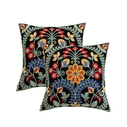 YIcabinet Pack of 2 Throw Pillow Covers,Leaf Snowflake Embroidered Pillow Case Soft Decorative Pillowcases for Home Sofa Couch 18x18 Inch - color: Black15