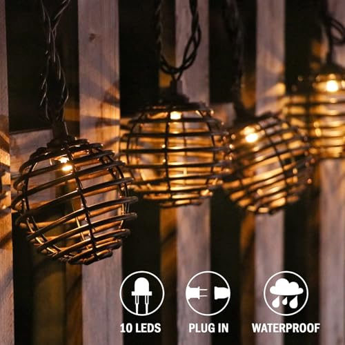 Vigdur Patio String Lights Outdoor, Brown Globe Lantern String Lights with 10 Bulbs Plug in, Connectable Indoor String Light for Home Garden Backyard Boho Decor(9.84FT) - color: Brown