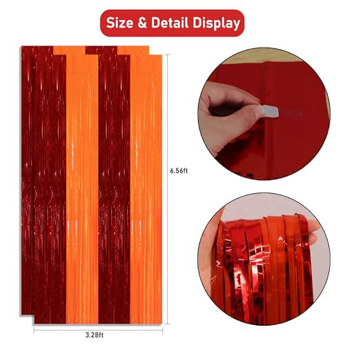 TONIFUL 2Pcs Red Orange Door Streamers,Green Photo Booth Backdrop,Metallic Streamers Green Foil Fringe Curtains for Birthday,Christmas,New Year,Thanksgiving,St. Patrick's Day Party Streamers Decor - color: Red Orange