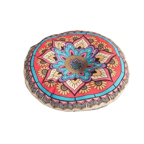 Mandala Round Floor Pillow - 16x16 inch Reversible Cotton Linen Meditation Cushion for Yoga, Balcony & Patio Decor (Colorful) - color: Colorful