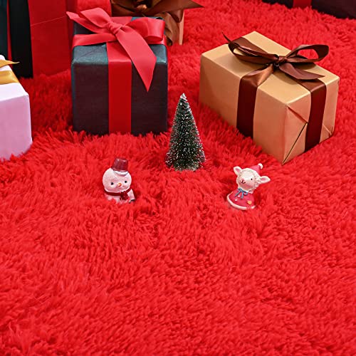 Jelymark Super Soft Shaggy Rug for Bedroom, 2x6 Feet Fluffy Carpet for Living Room, Fuzzy Indoor Plush Area Rug for Home Decor, Furry Floor Rugs for Dorm, Kids Nursery Rug for Girls, Red - color: Red, size: 2' x 6' (Rectangular)