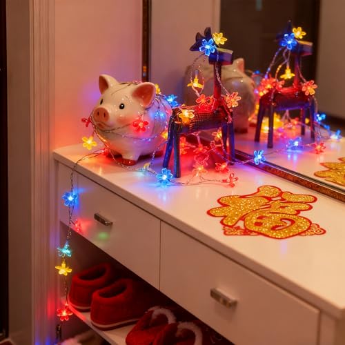 JACUXLSS Flower Fairy String Lights, 33ft 100 LED Cherry Blossom Plug in Easter Christmas Tree Hanging Décor Lamp, Garden Bedroom Indoor Decorations for Fence, Wedding Birthday Party (Multicolor) - color: Multi-colored Flower Lights