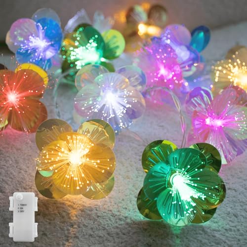 YOLIGHT Fiber Optic Flower String Lights Battery Operated with Timer, 6.5ft 10 LED Colorful Flower Garland Light Fairy Decor Lights for Room Table Wedding Christmas Easter Décor (Multi-Color) - color: Multicolor, size: 6.5ft