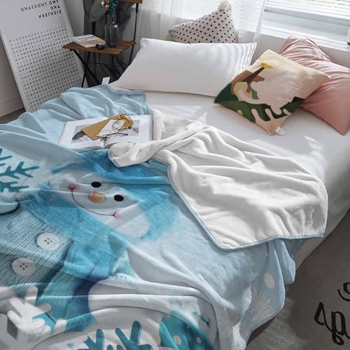 Vandarllin Christmas Snowman Throw Blankets, Winter Holidays Soft Fleece Blanket Decorative for Home Sofa Couch Chair Living Bedroom,40x50 inches, Grey Blue - color: Christmas Snowman, size: 40x50 Inch