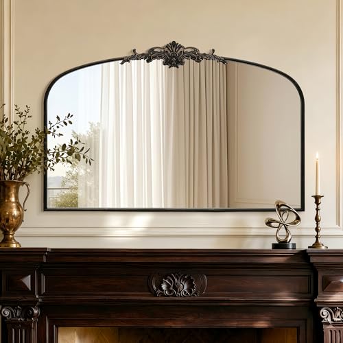 Besdomus Antique Arched Large Mirror: 55"x36" French Black Arch Antique Vanity Mirror - Overmax Decorative Baroque Traditional Ornate for New Home Decor - Idea for Living Room/Fireplace/Bathroom - color: Black, size: 36"L x 55"W