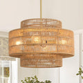 17.7”Boho Rattan Chandelier for Dining Room, 4-Light Hand Woven Pendant Light Fixture Farmhouse Rustic Ceiling Hanging for Kitchen Island Bedroom Living Room Nursery Foyer - size: 17.7″ Brown