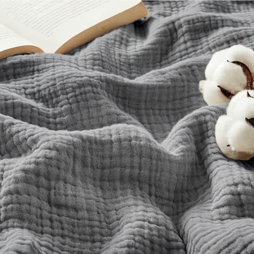 Bedsure 100% Cotton Muslin Throw Blanket Twin XL for Bed - 4-Layer Breathable and Lightweight Soft Gauze Muslin Blankets for Adults, PureWoven Thin Summer Blanket for College Dorm, Grey, 66x90 Inches - color: 02 - Grey, size: Twin XL (66" X 90")