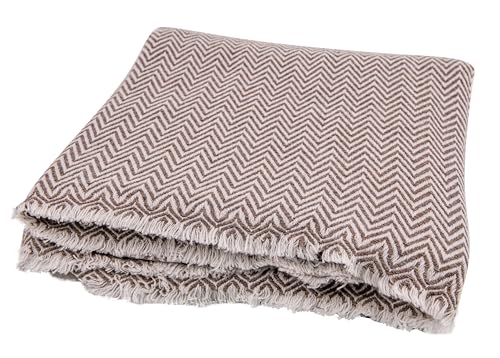 Cashmere Blanket – Hand Woven 100% Pure Wool Throw Blanket, 135 x 270 cm – Herringbone Pattern Cozy, and Soft Blanket for Bed, Sofa, or Couch - Made in Nepal - color: Grey Brown