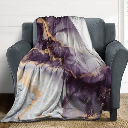 Modern Marble Blanket, Abstract Luxury Baroque Golden Purple White Stone Veins Pattern Soft Warm Cozy Plush Flannel Covers for Livingroom Bedroom Couch Chair Camping Travel Home Decor Tapestry 30x40in - color: Abstract-22, size: 30W" x 40L"