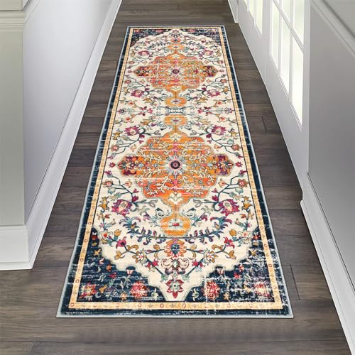 Pauwer Boho Hallway Runner Rug 2x6 Washable Entryway Area Rugs Non Slip Farmhouse Vintage Floor Mat Carpet Runner for Hallways Laundry Room Kitchen Bathroom Bedroom - color: Ivory/Orange, size: 2' x 6' (Runner)