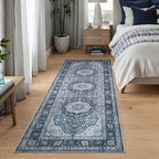 Bloom Rugs Caria Washable Non-Slip 7 ft Runner - Blue Traditional Runner for Entryway, Hallway, Bathroom, and Kitchen - Exact Size: 2'6" x 7' - color: Blue, size: 2'6" x 7' (Runner)