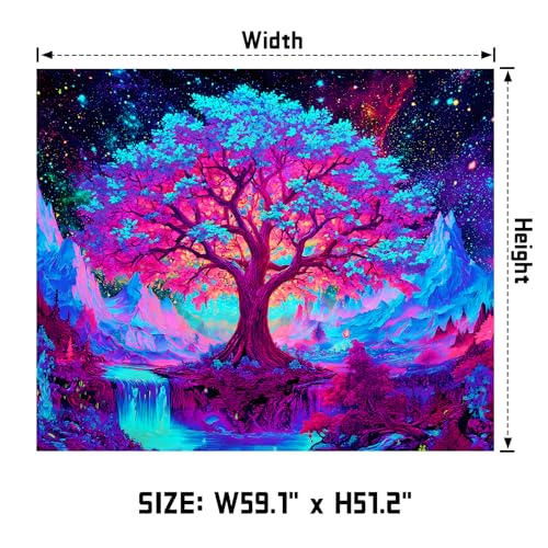 AOHMPT Blacklight Tapestry Glow in the Dark Tapestry Tree Design 59'' × 51'' inch Wall Hanging Decor for Bedroom Living Room - color: Tree, size: 59"L x 51"W