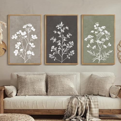 Drsoum Flower Framed Wall Art Vintage Floral Minimalist Wall Hanging Decor Farmhouse Colorful Botanical Prints Artwork for Bedroom Living Room Hallway 24x36in Natural Framed - color: Retro Flower, size: 24x36in, Natural Framed